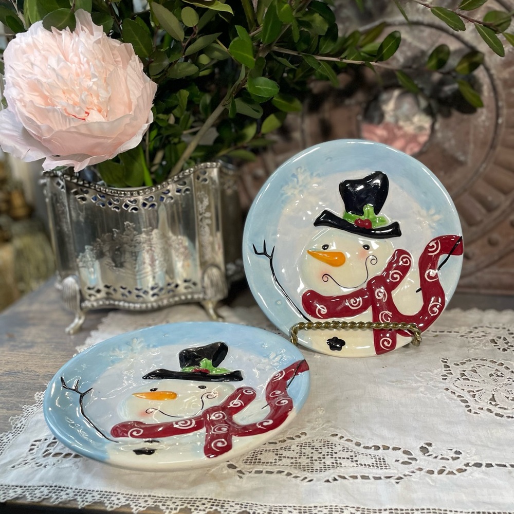 Ganz Snowman ceramic plates Bella Casa set of 2